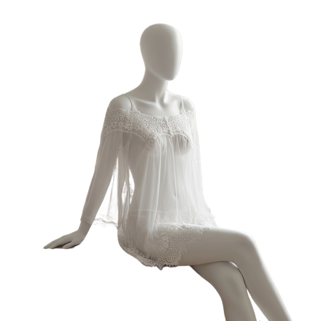 Babydoll Chemise Night - Kadınlar için Siyah Kirpik Danteli Detaylı