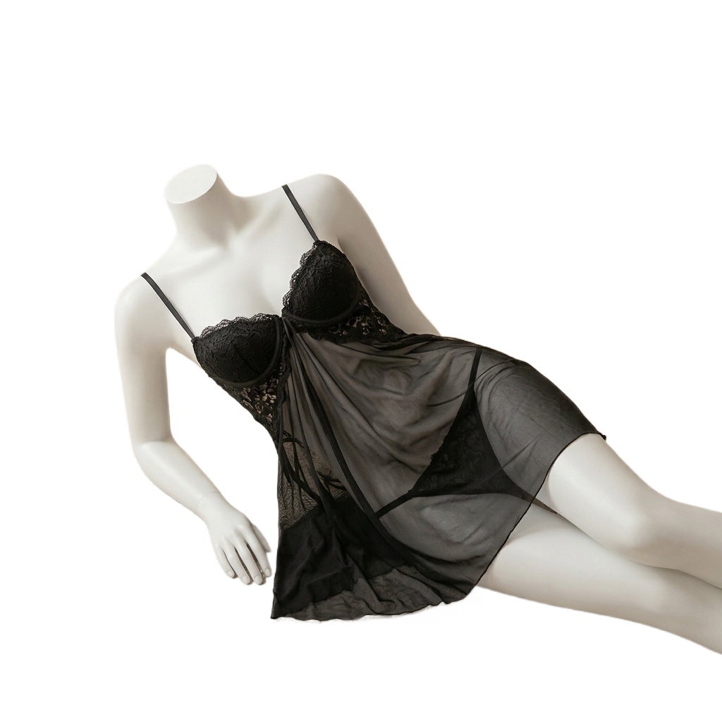 Babydoll Chemise Night - Kadın Dantelli Babydoll İç Giyim, Şeffaf