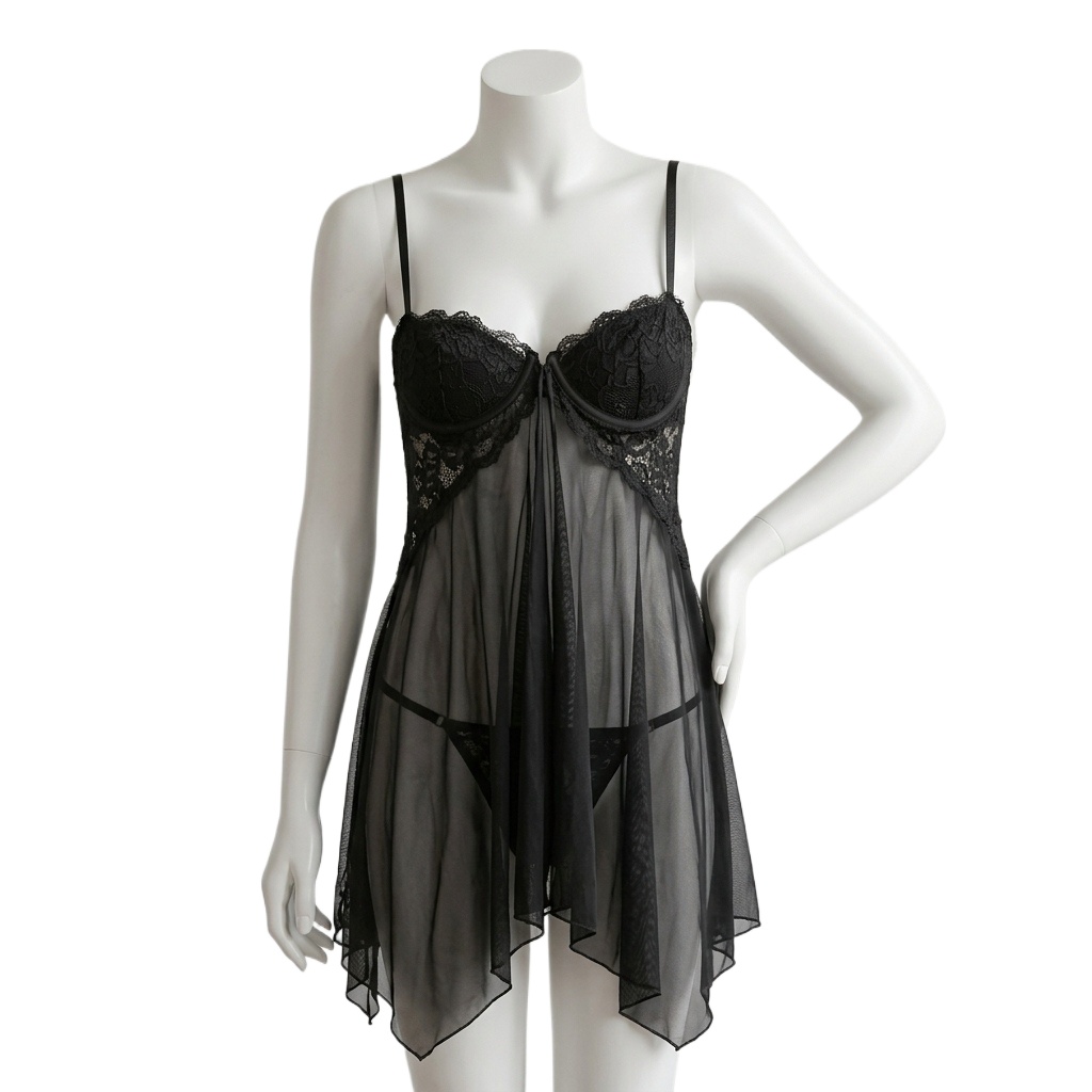 Babydoll Chemise Night - Kadın Dantelli Babydoll İç Giyim, Şeffaf