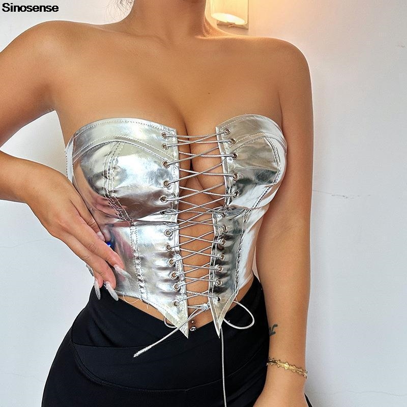 Strapless Bra Backless - Kadın PU Deri Büstiyer Kırpma Tüp